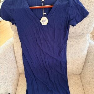 Pink Blush Maternity V-Neck Ribbed Blue Dress NWT